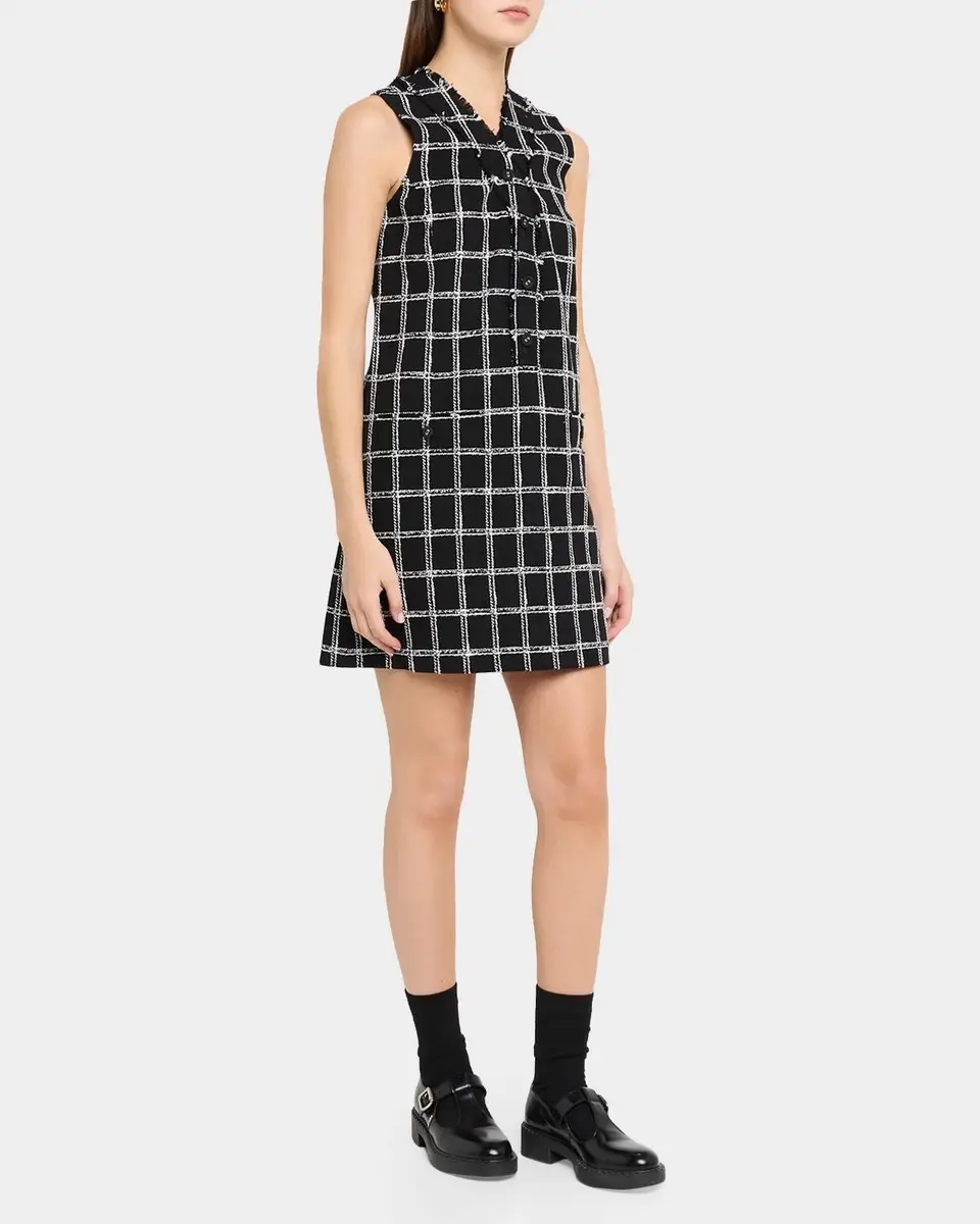 Thom Browne V-Neck Frayed Windowpane Tweed Mini Cardigan Dress | Thumbnail 4 Thom Browne V-Neck Frayed Windowpane Tweed Mini Cardigan Dress | Thumbnail 4