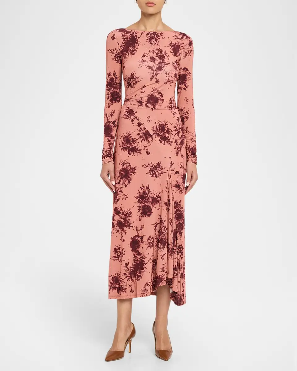Lela Rose Floral Printed Jersey Long-Sleeve Midi Dress | Thumbnail 2 Lela Rose Floral Printed Jersey Long-Sleeve Midi Dress | Thumbnail 2