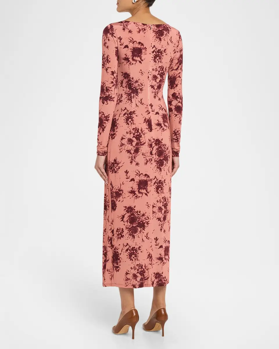 Lela Rose Floral Printed Jersey Long-Sleeve Midi Dress | Thumbnail 3 Lela Rose Floral Printed Jersey Long-Sleeve Midi Dress | Thumbnail 3