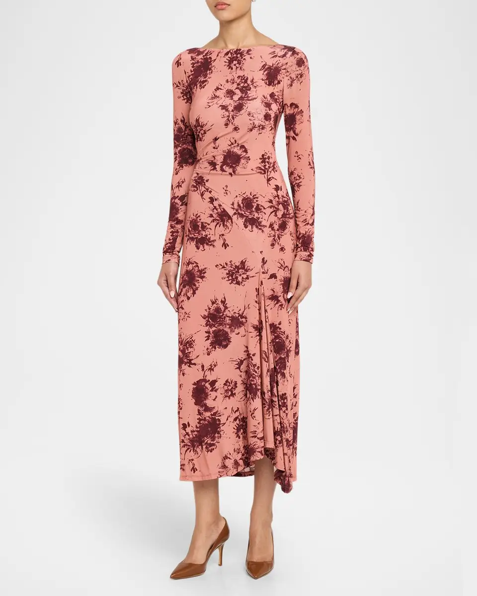 Lela Rose Floral Printed Jersey Long-Sleeve Midi Dress | Thumbnail 4 Lela Rose Floral Printed Jersey Long-Sleeve Midi Dress | Thumbnail 4