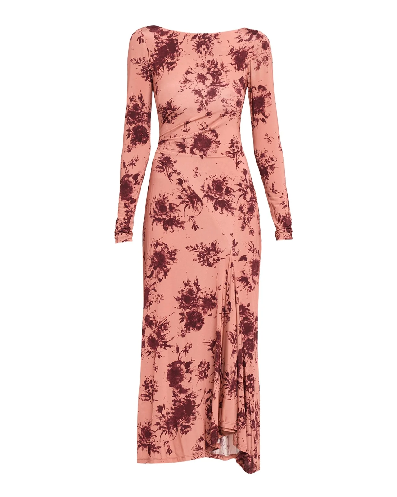 Lela Rose Floral Printed Jersey Long-Sleeve Midi Dress
