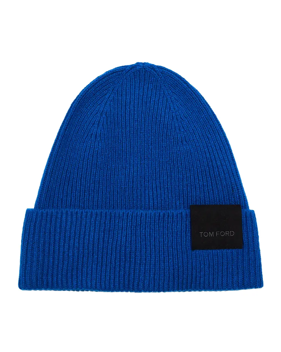 TOM FORD Boutique Men's Contrast-Label Cashmere Rib Beanie Hat | Thumbnail 2 TOM FORD Boutique Men's Contrast-Label Cashmere Rib Beanie Hat | Thumbnail 2