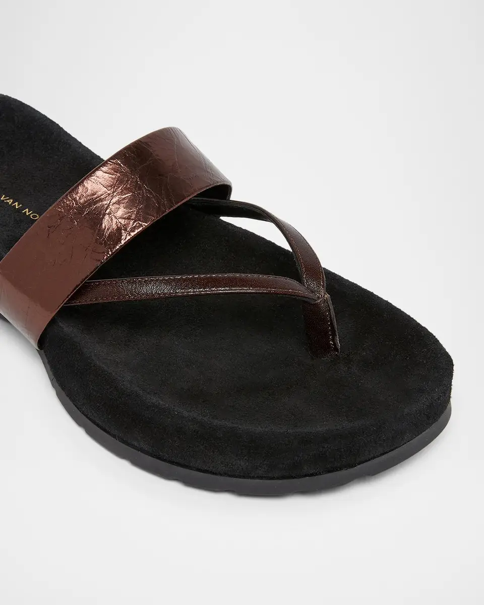 Dries Van Noten Mosaicon Metallic Leather Flat Thong Sandals | Thumbnail 3 Dries Van Noten Mosaicon Metallic Leather Flat Thong Sandals | Thumbnail 3