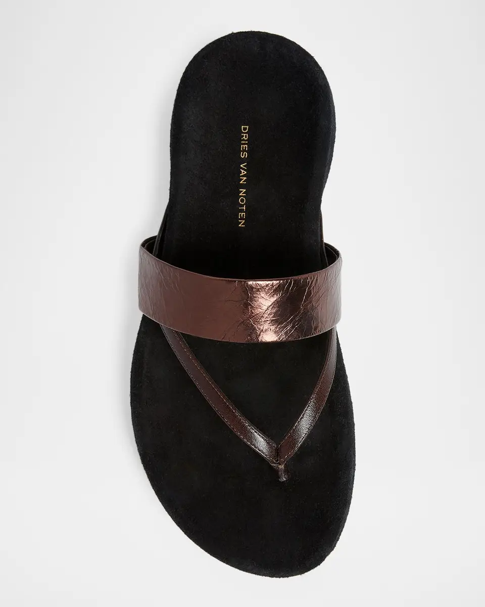 Dries Van Noten Mosaicon Metallic Leather Flat Thong Sandals | Thumbnail 4 Dries Van Noten Mosaicon Metallic Leather Flat Thong Sandals | Thumbnail 4