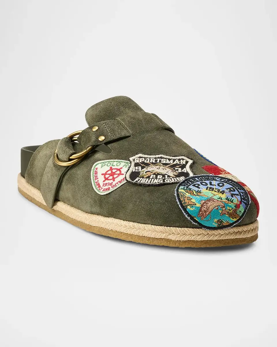 Polo Ralph Lauren Men's Turbach Logo-Patch Suede Clog Sandals | Thumbnail 2 Polo Ralph Lauren Men's Turbach Logo-Patch Suede Clog Sandals | Thumbnail 2
