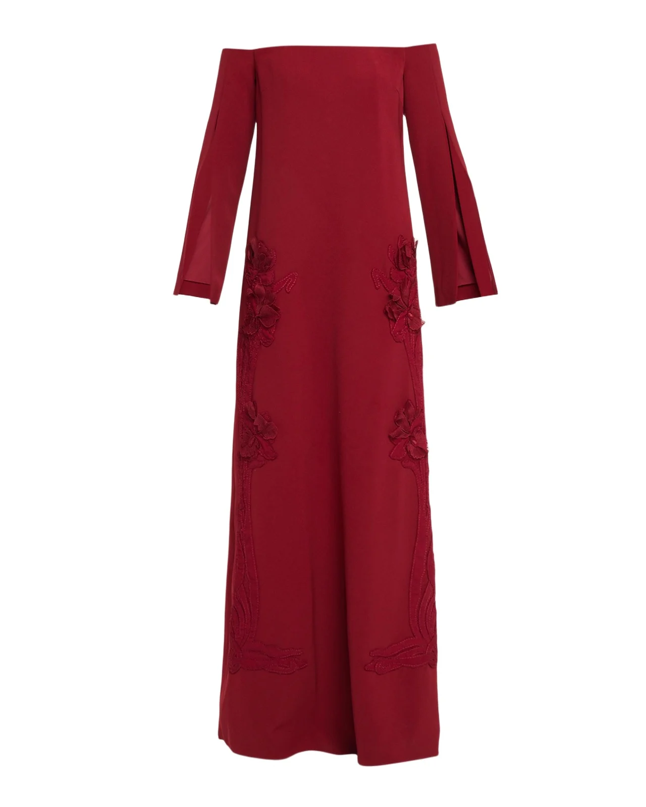 Lela Rose Floral Organza Embroidered Off-The-Shoulder Crepe Gown