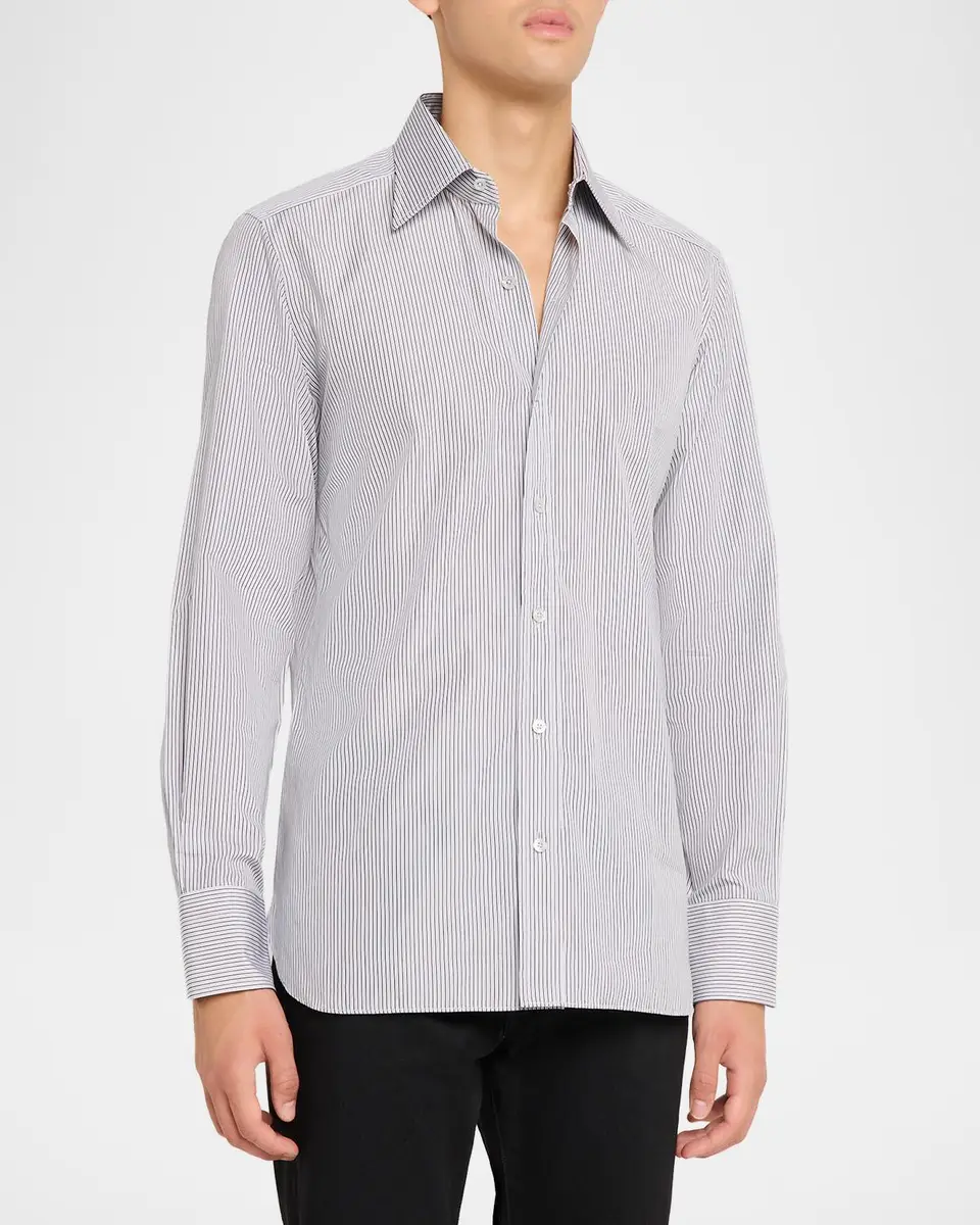 Tom Ford Men's Cotton Stripe Classic-Fit Dress Shirt | Thumbnail 4 Tom Ford Men's Cotton Stripe Classic-Fit Dress Shirt | Thumbnail 4