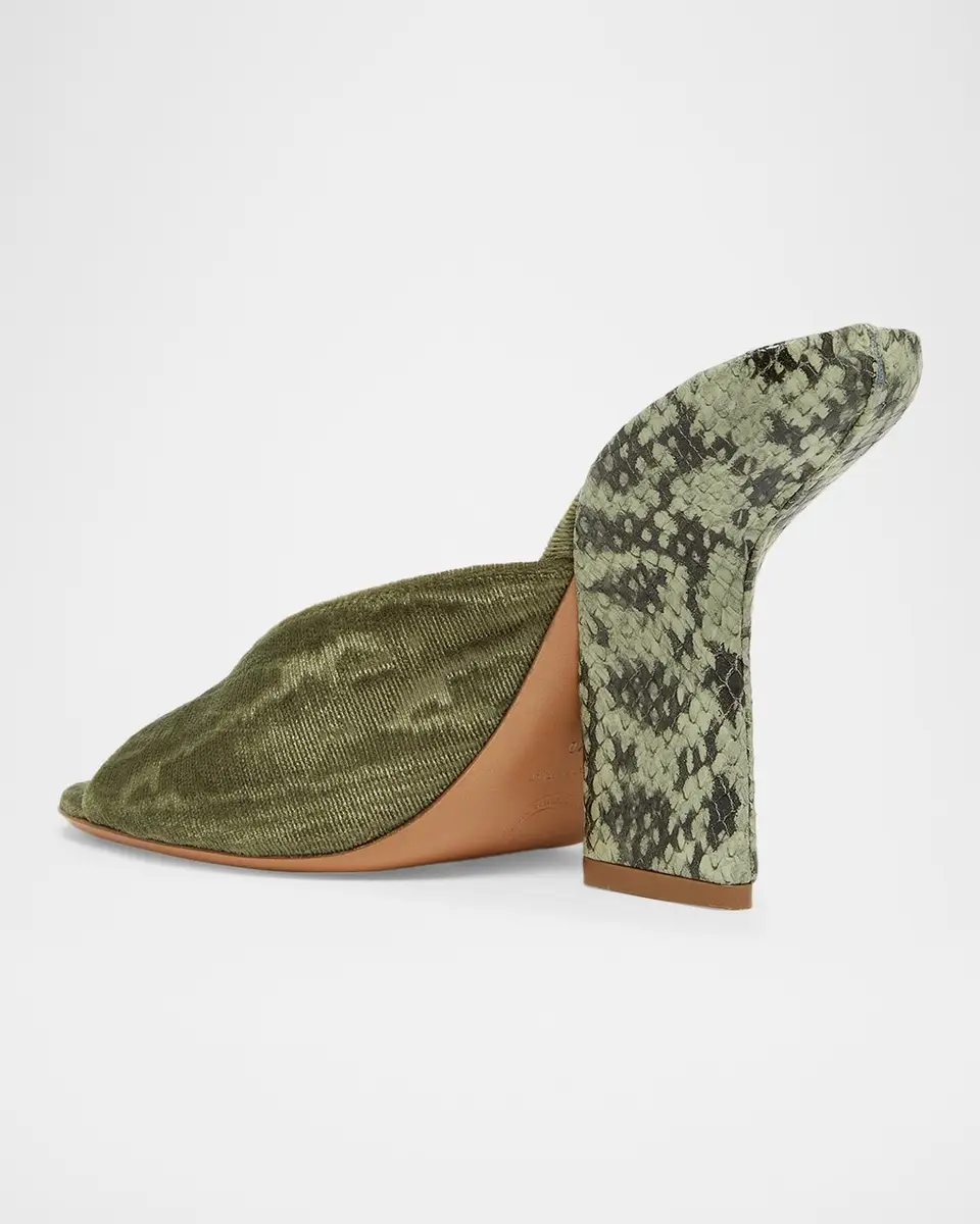 Dries Van Noten 120mm Velvet and Snake-Effect Leather Mules | Thumbnail 4 Dries Van Noten 120mm Velvet and Snake-Effect Leather Mules | Thumbnail 4
