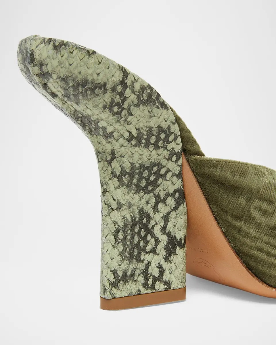 Dries Van Noten 120mm Velvet and Snake-Effect Leather Mules | Thumbnail 5 Dries Van Noten 120mm Velvet and Snake-Effect Leather Mules | Thumbnail 5