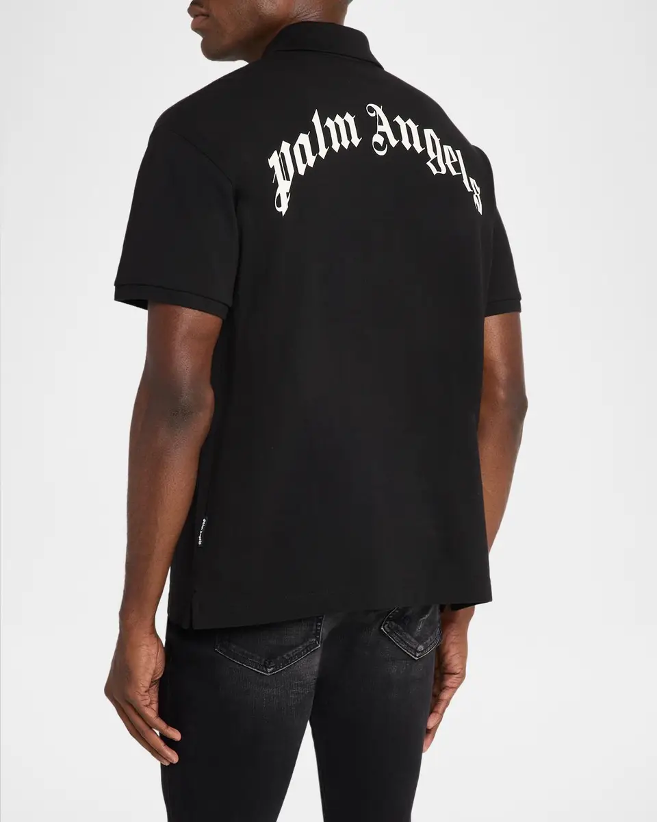 Palm Angels Men's Curved Logo Cotton Polo Shirt | Thumbnail 3