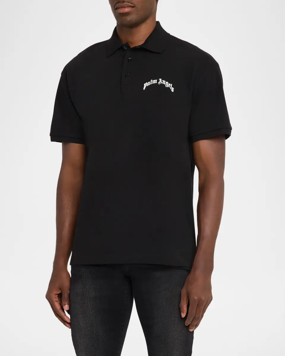 Palm Angels Men's Curved Logo Cotton Polo Shirt | Thumbnail 4
