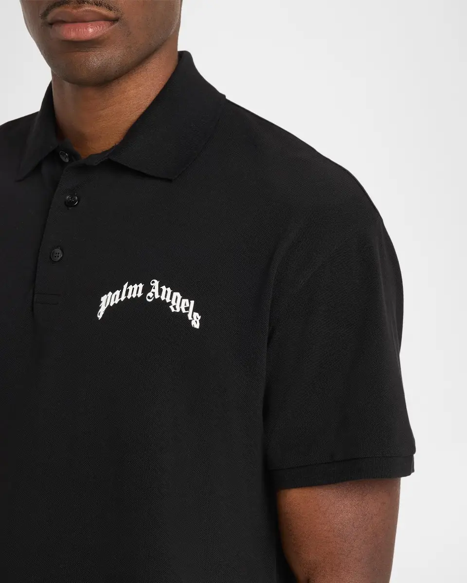 Palm Angels Men's Curved Logo Cotton Polo Shirt | Thumbnail 5