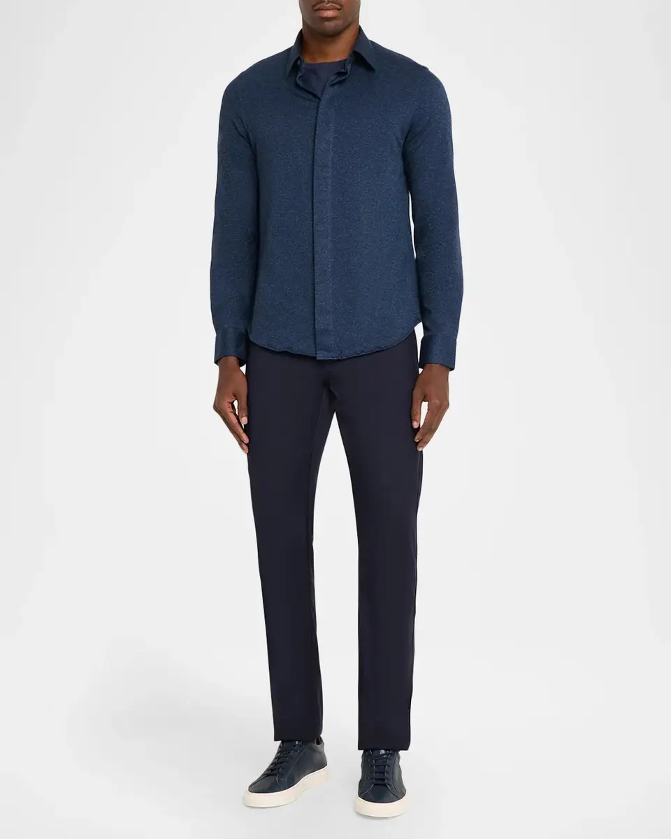 Emporio Armani Men's Cotton Micro-Chevron Button-Front Shirt | Thumbnail 2 Emporio Armani Men's Cotton Micro-Chevron Button-Front Shirt | Thumbnail 2