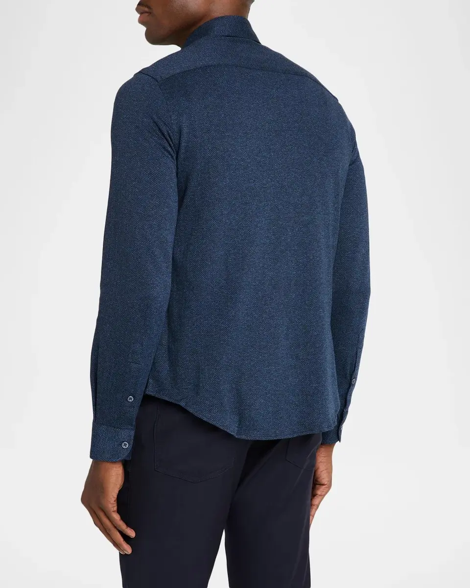 Emporio Armani Men's Cotton Micro-Chevron Button-Front Shirt | Thumbnail 3 Emporio Armani Men's Cotton Micro-Chevron Button-Front Shirt | Thumbnail 3