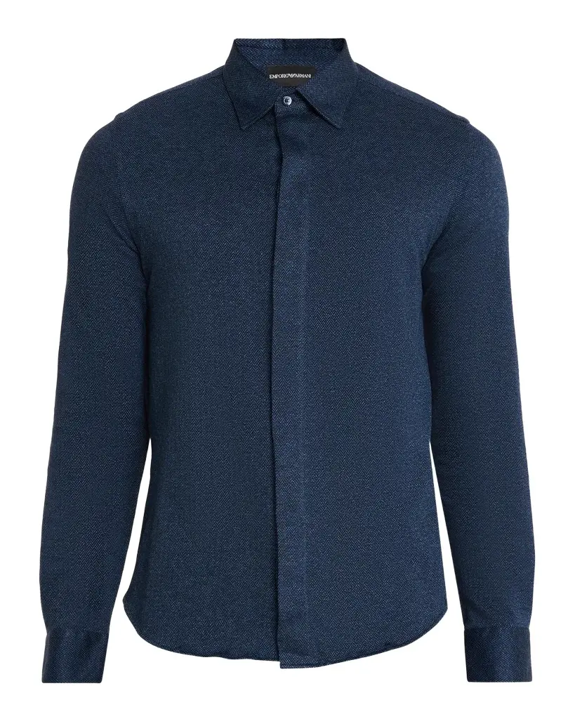 Emporio Armani Men's Cotton Micro-Chevron Button-Front Shirt