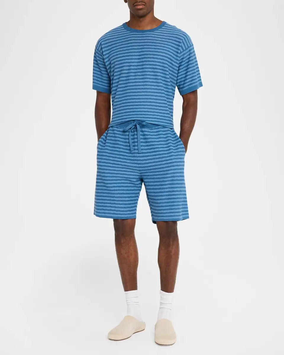 The Elder Statesman Men's Cotton and Linen Stripe Drawstring Shorts | Thumbnail 2 The Elder Statesman Men's Cotton and Linen Stripe Drawstring Shorts | Thumbnail 2