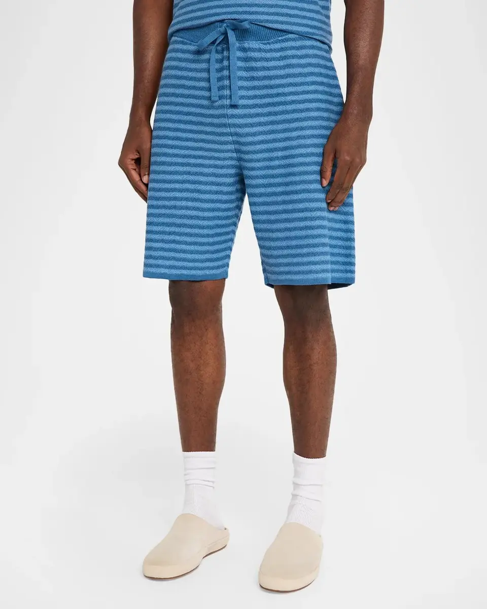 The Elder Statesman Men's Cotton and Linen Stripe Drawstring Shorts | Thumbnail 4 The Elder Statesman Men's Cotton and Linen Stripe Drawstring Shorts | Thumbnail 4