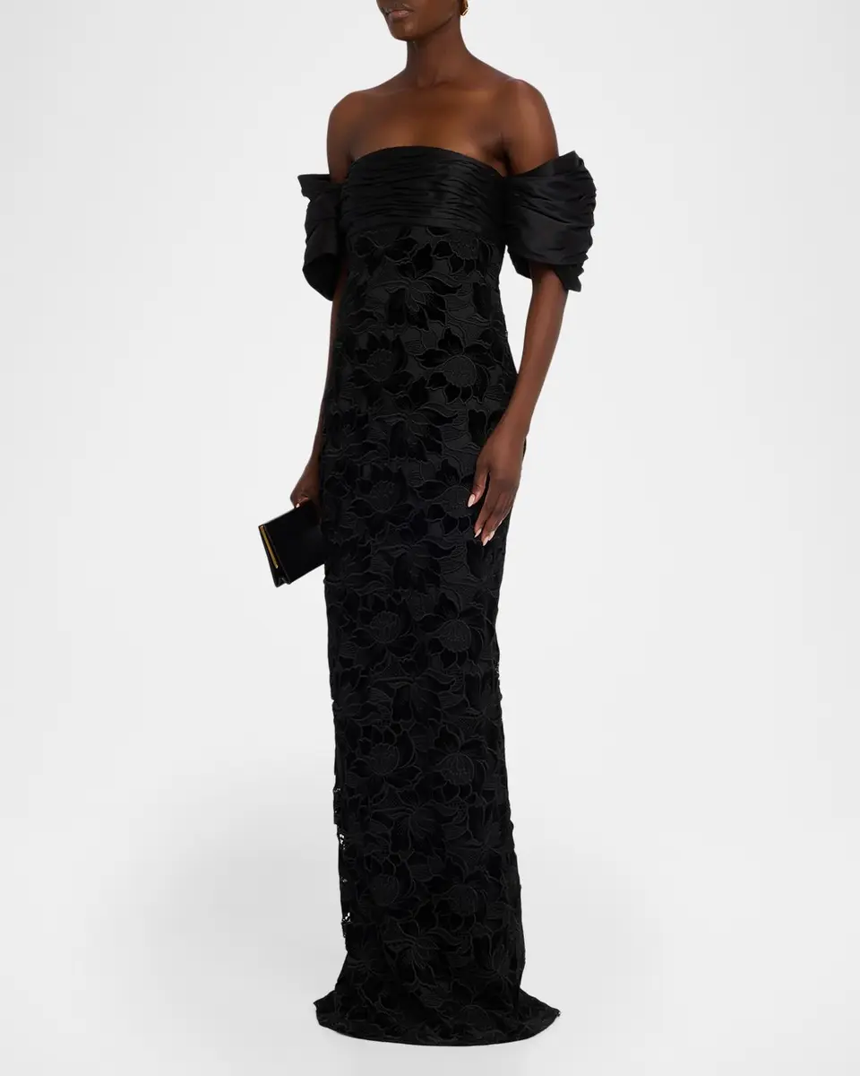 BADGLEY MISCHKA Floral Guipure Off-the-Shoulder Gown | Thumbnail 4