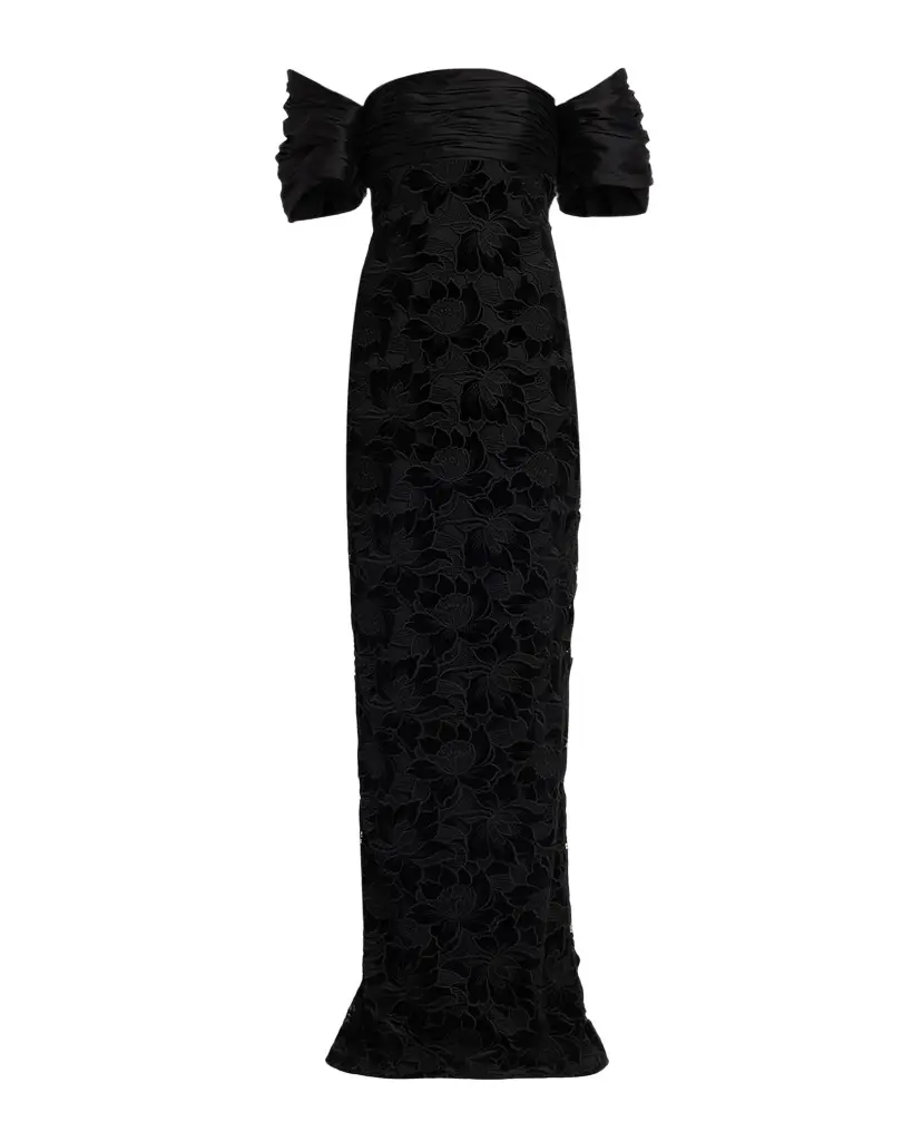 Floral Guipure Off-the-Shoulder Gown Floral Guipure Off-the-Shoulder Gown