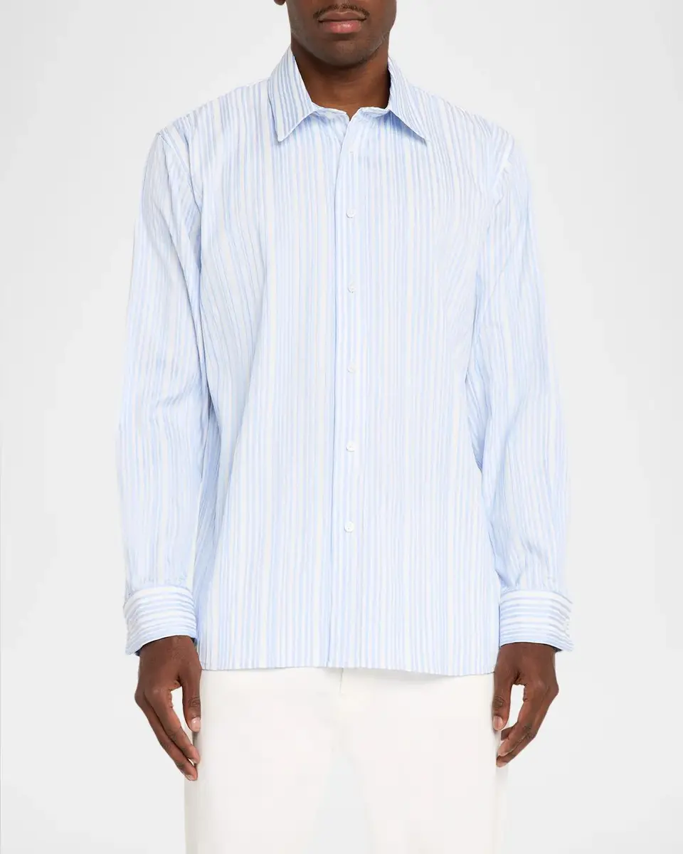 Simkhai Men's Tristan Polyester Stripe Button-Front Shirt | Thumbnail 4