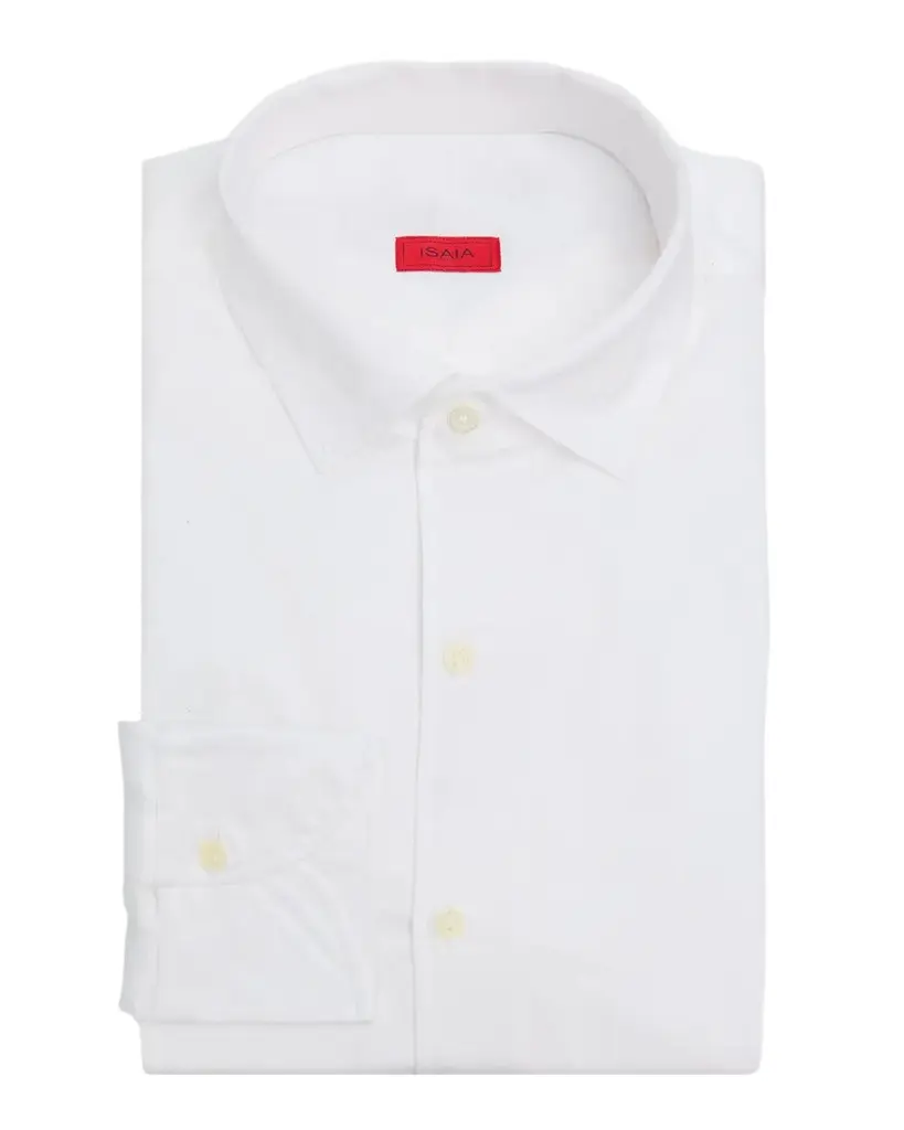 Men's Cotton and Linen Solid Dress Shirt