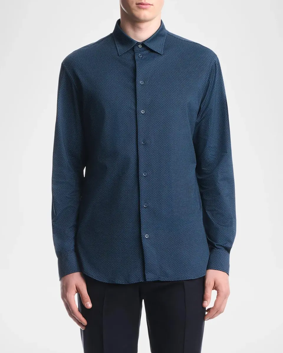 Emporio Armani Men's Geometric Stretch Button-Front Shirt | Thumbnail 4 Emporio Armani Men's Geometric Stretch Button-Front Shirt | Thumbnail 4
