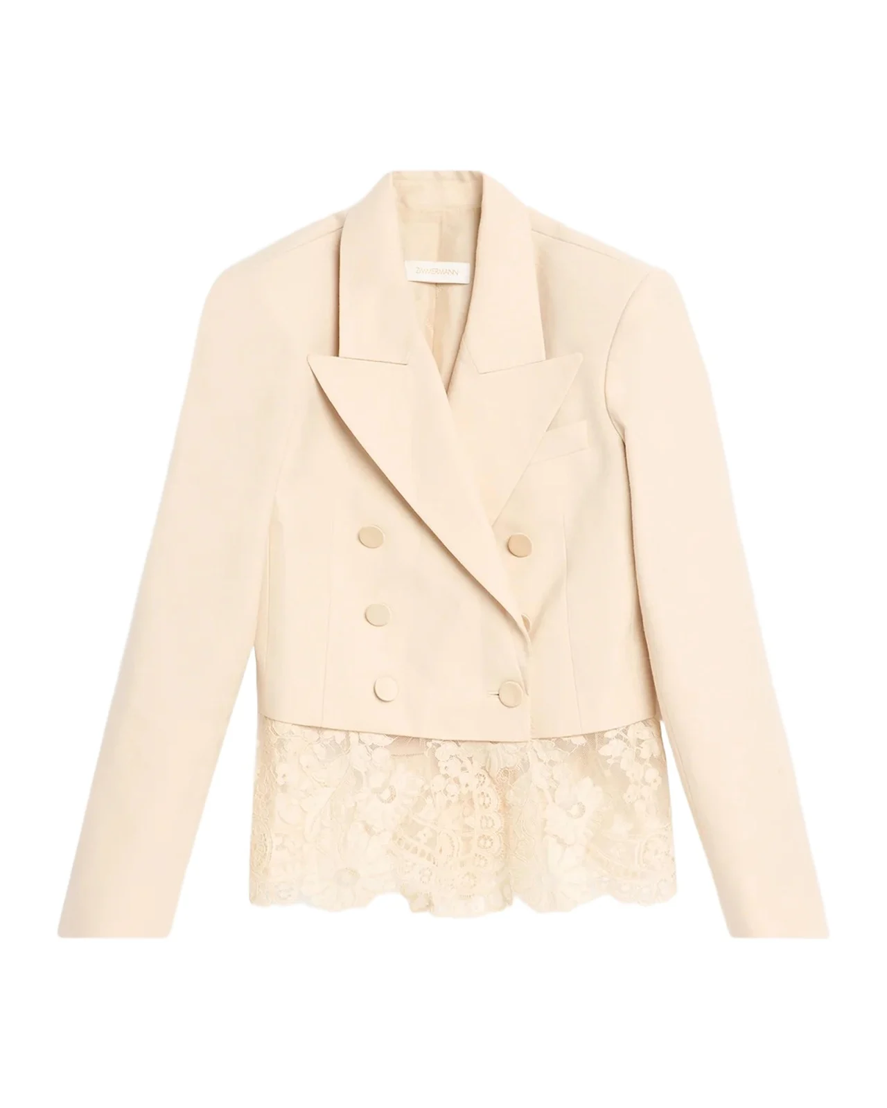 Lace-Trim Wool-Blend Double-Breasted Jacket