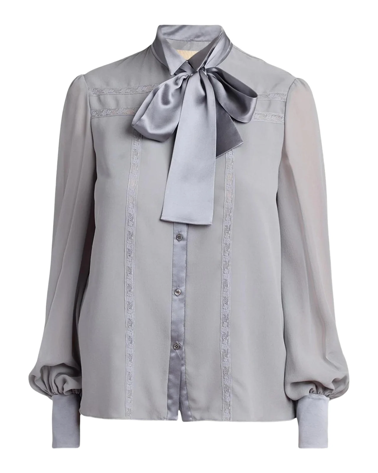 Valentino Garavani Pussy-Bow Collar Silk-Blend Lace Shirt