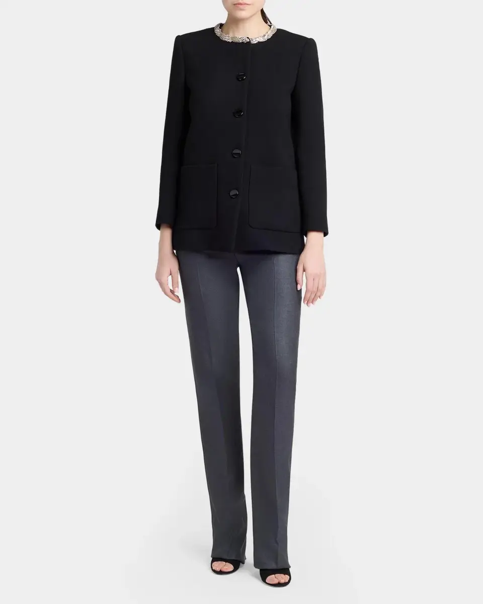 Valentino Garavani Crystal Embroidered Collarless Single-Breasted Coat | Thumbnail 2