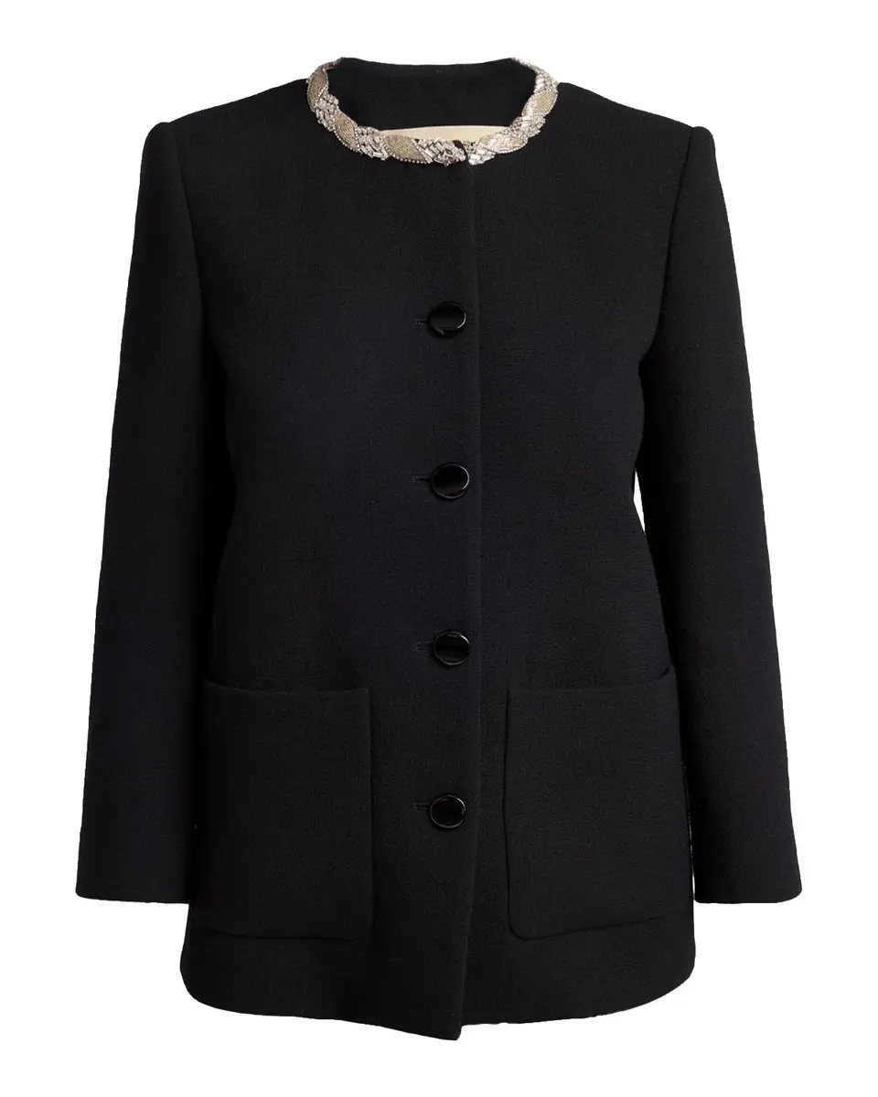 Valentino Garavani Crystal Embroidered Collarless Single-Breasted Coat | Thumbnail 3