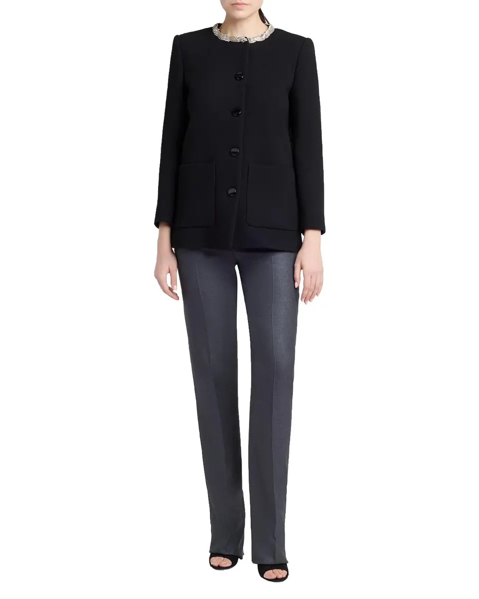 Valentino Garavani Crystal Embroidered Collarless Single-Breasted Coat | Thumbnail 4