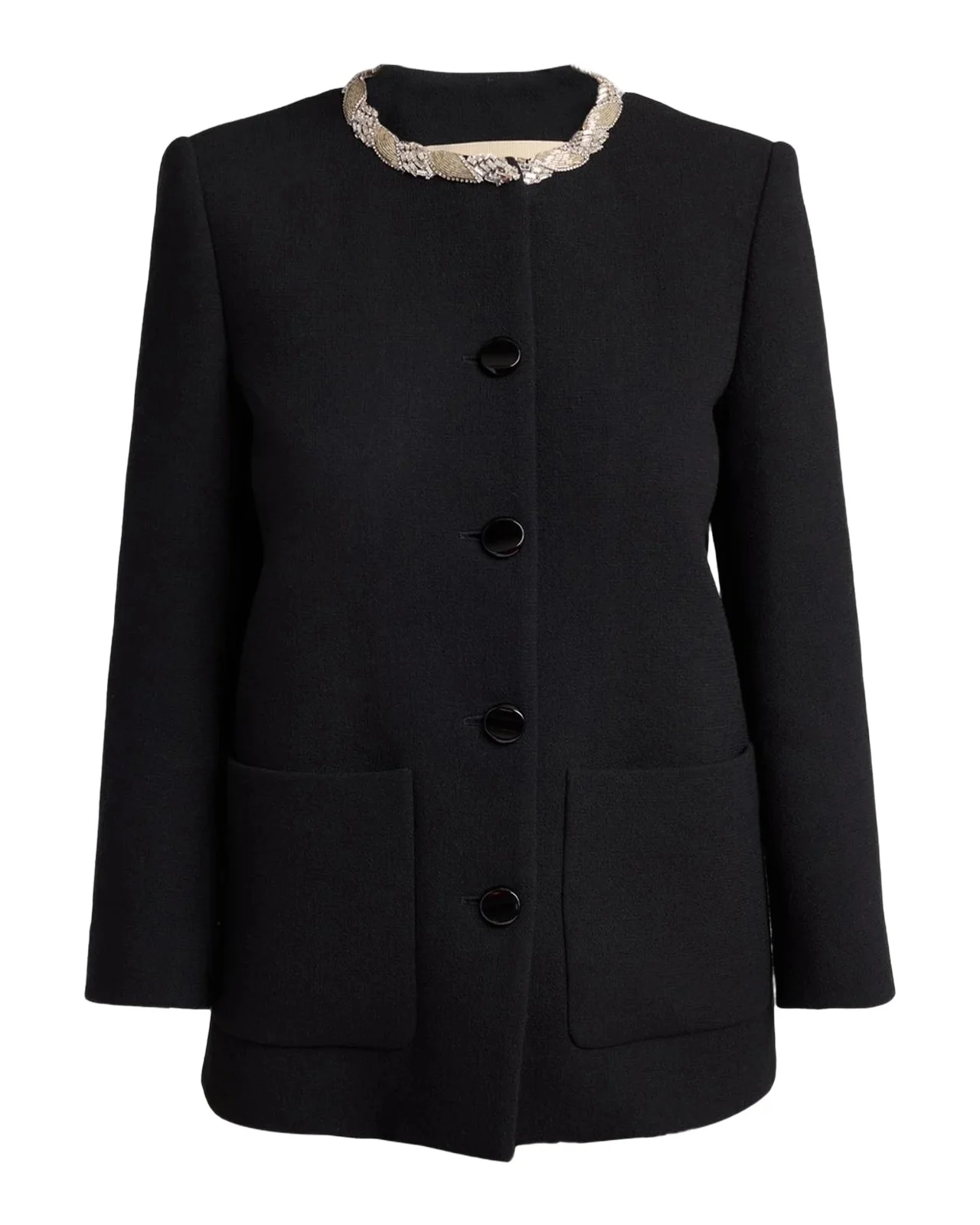 Crystal Embroidered Collarless Single-Breasted Coat Crystal Embroidered Collarless Single-Breasted Coat