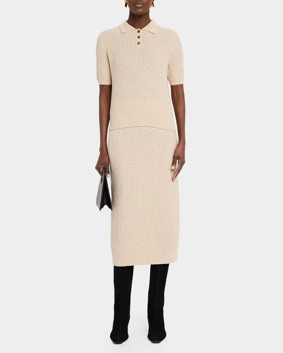Lafayette 148 New York Cable-Knit Cashmere Polo Sweater | Thumbnail 2