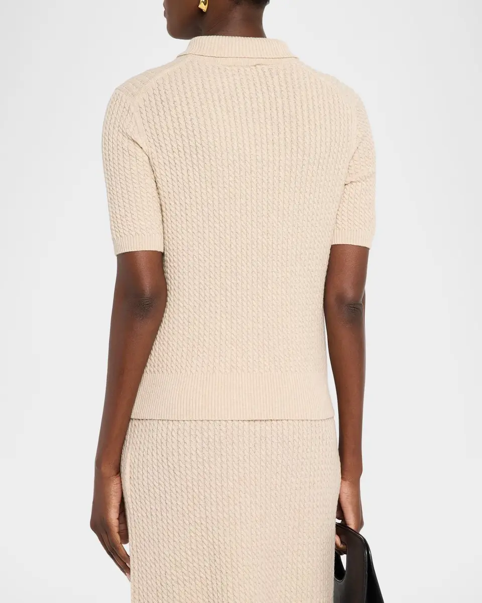 Lafayette 148 New York Cable-Knit Cashmere Polo Sweater | Thumbnail 3