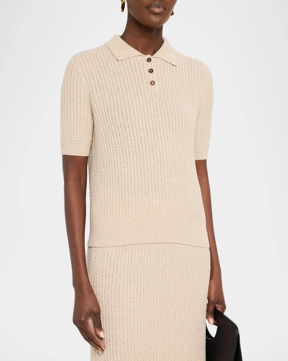 Lafayette 148 New York Cable-Knit Cashmere Polo Sweater | Thumbnail 4