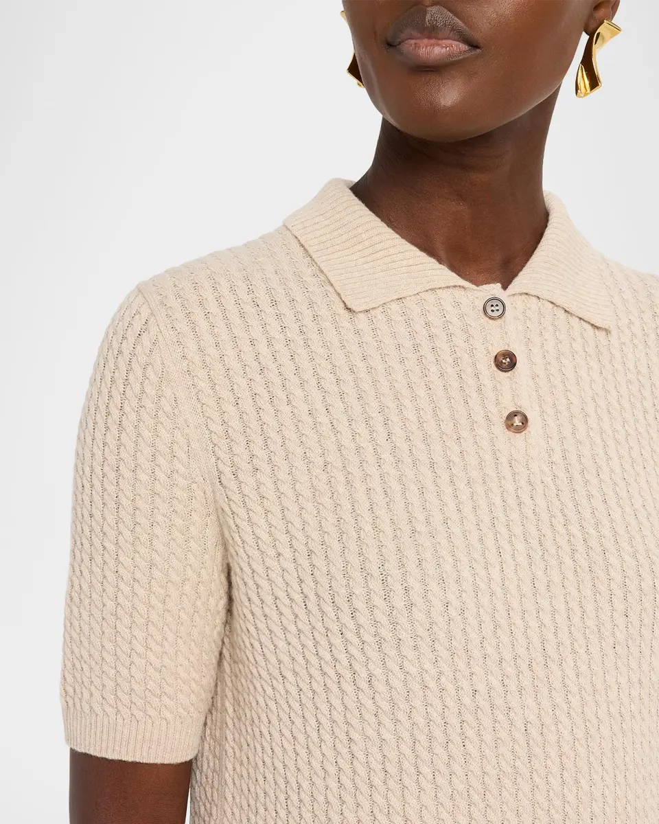 Lafayette 148 New York Cable-Knit Cashmere Polo Sweater | Thumbnail 5