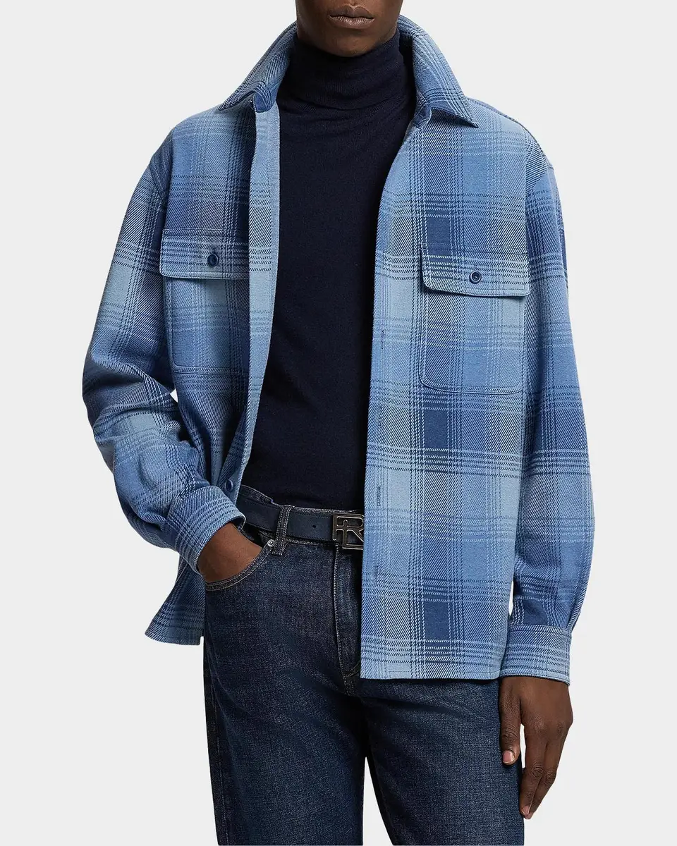 Ralph Lauren Purple Label Men's Plaid Stretch Cotton-Cashmere Shirt | Thumbnail 4