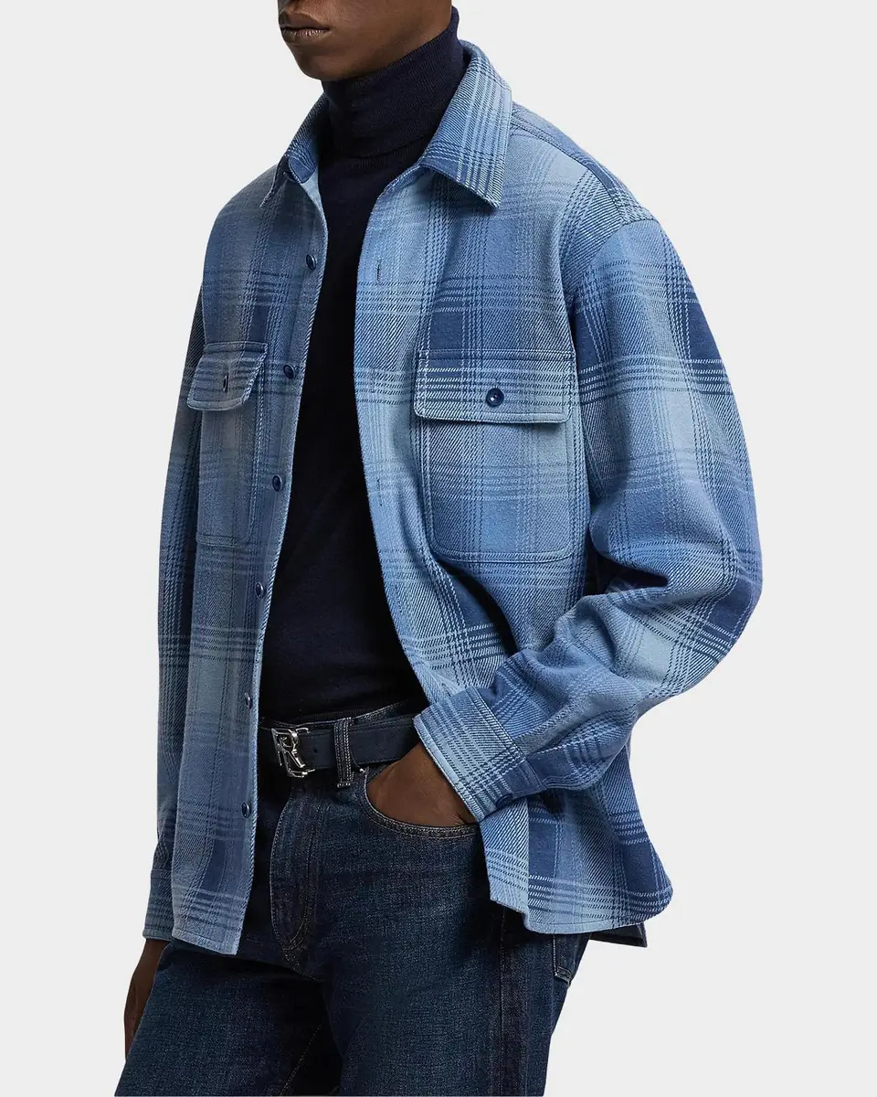 Ralph Lauren Purple Label Men's Plaid Stretch Cotton-Cashmere Shirt | Thumbnail 6