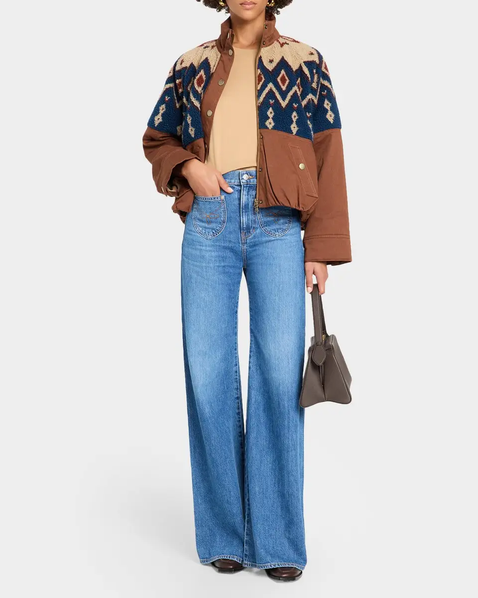 Veronica Beard Knoll Geometric Fleece & Cotton Canvas Zip-Up Jacket | Thumbnail 2 Veronica Beard Knoll Geometric Fleece & Cotton Canvas Zip-Up Jacket | Thumbnail 2