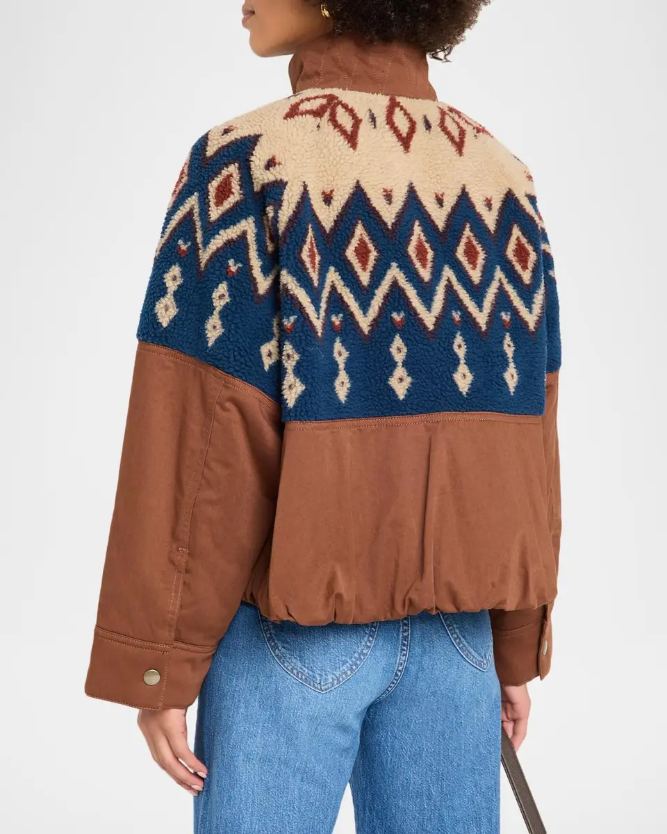 Veronica Beard Knoll Geometric Fleece & Cotton Canvas Zip-Up Jacket | Thumbnail 3 Veronica Beard Knoll Geometric Fleece & Cotton Canvas Zip-Up Jacket | Thumbnail 3