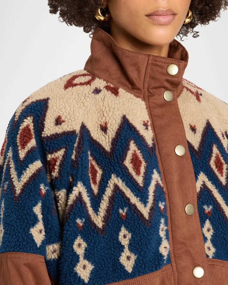 Veronica Beard Knoll Geometric Fleece & Cotton Canvas Zip-Up Jacket | Thumbnail 5 Veronica Beard Knoll Geometric Fleece & Cotton Canvas Zip-Up Jacket | Thumbnail 5