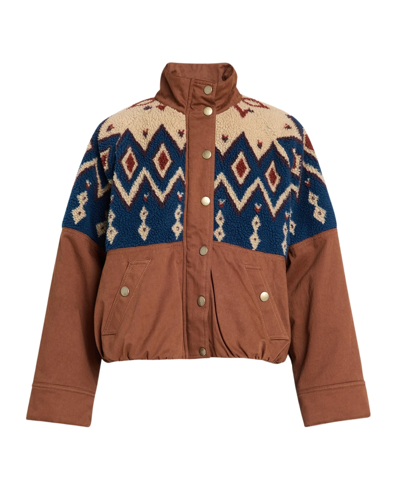 Knoll Geometric Fleece & Cotton Canvas Zip-Up Jacket Knoll Geometric Fleece & Cotton Canvas Zip-Up Jacket