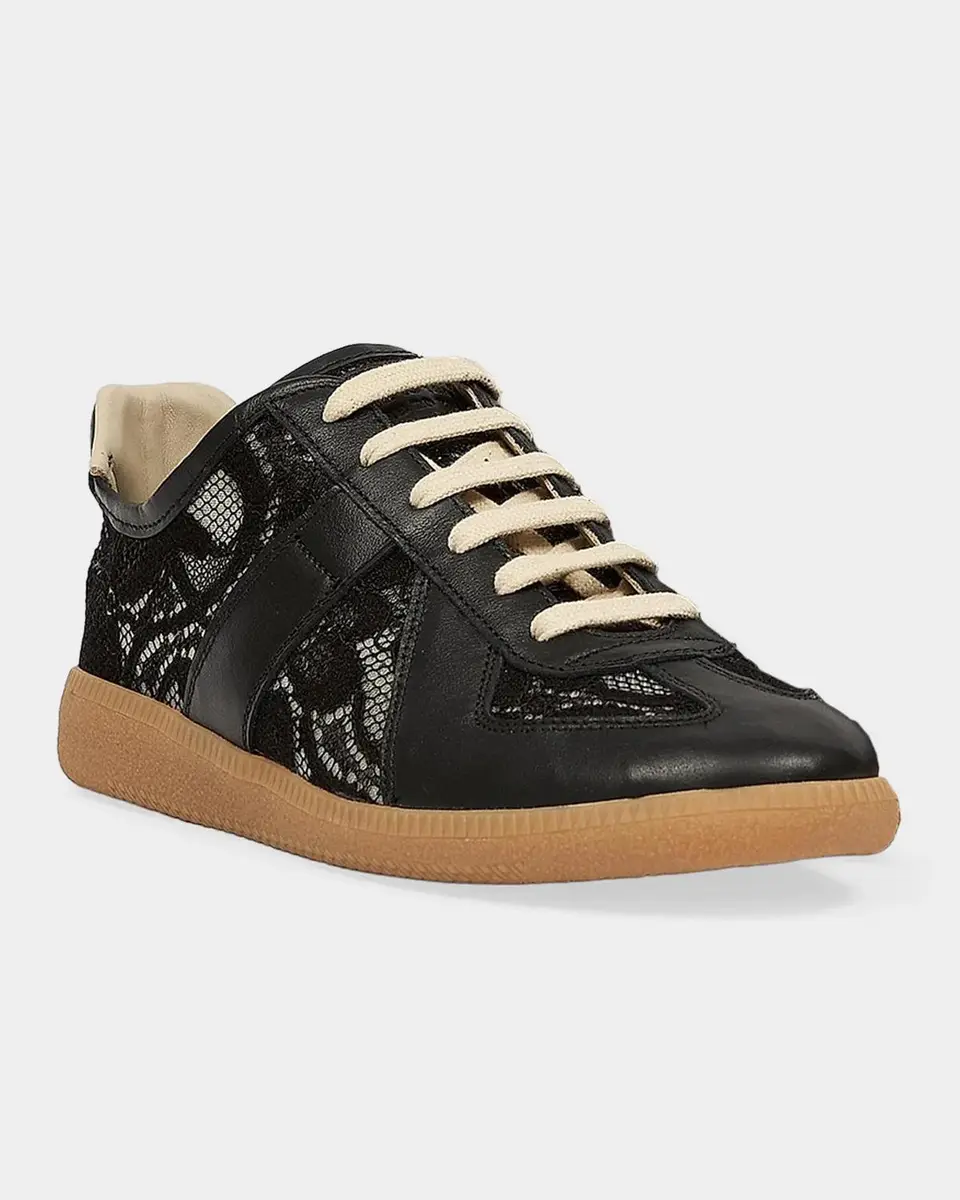 Maison Margiela Replica Lace-Trim Leather Sneakers | Thumbnail 4 Maison Margiela Replica Lace-Trim Leather Sneakers | Thumbnail 4