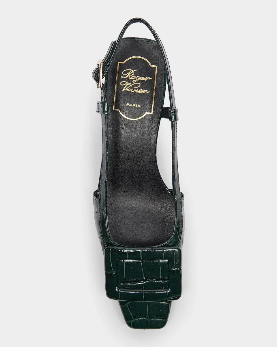 Roger Vivier Belle Vivier 45MM Croc-Embossed Leather Slingback Pumps | Thumbnail 4