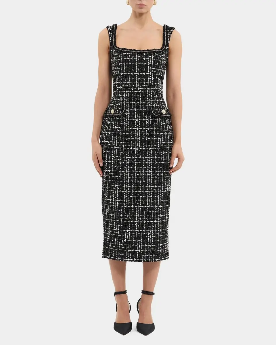 Rebecca Vallance Meringue Sequin Boucle Tweed Midi Dress | Thumbnail 2