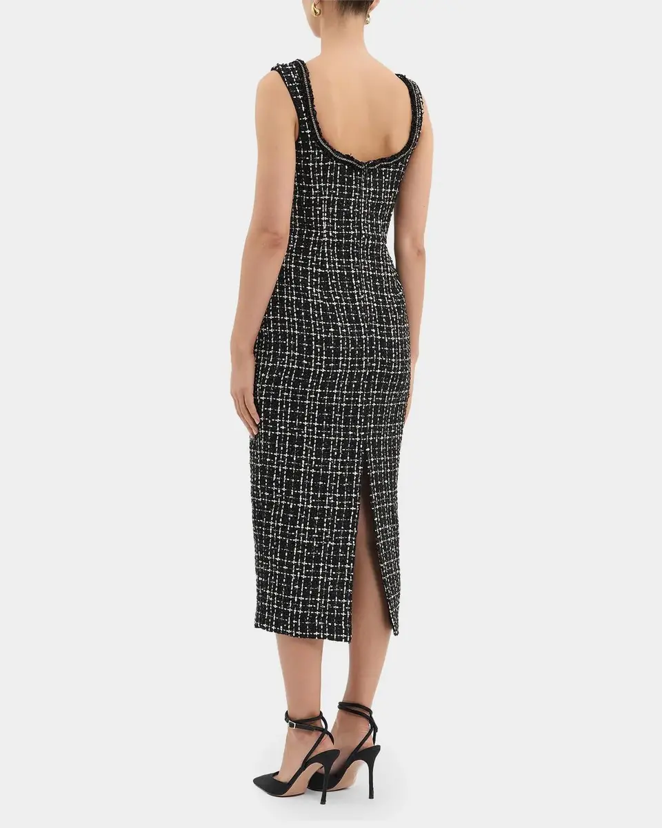 Rebecca Vallance Meringue Sequin Boucle Tweed Midi Dress | Thumbnail 3