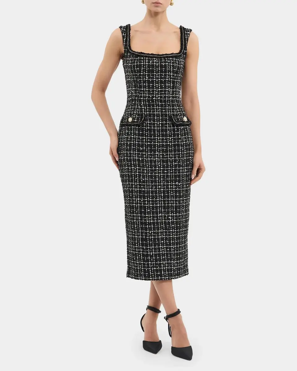 Rebecca Vallance Meringue Sequin Boucle Tweed Midi Dress | Thumbnail 4