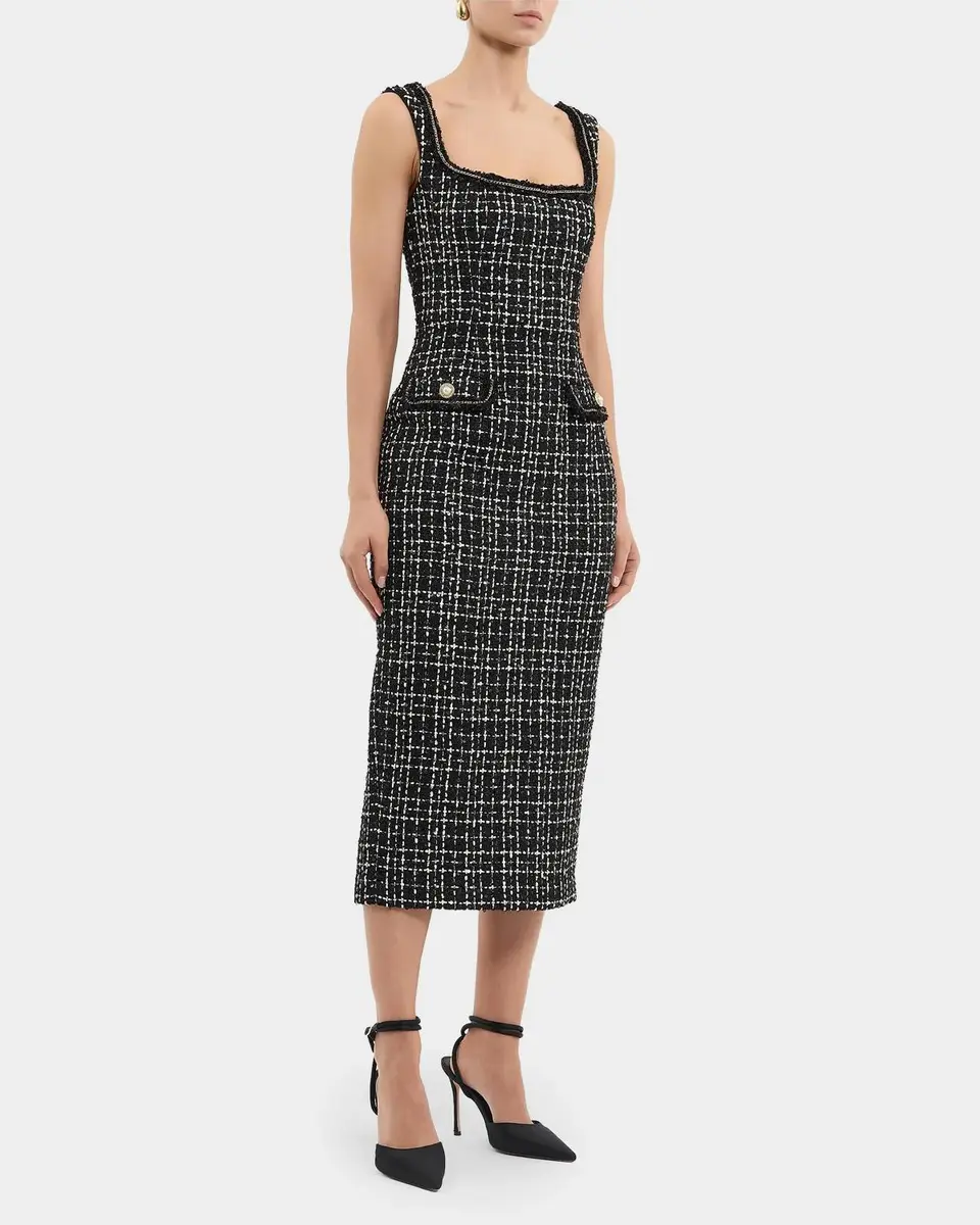 Rebecca Vallance Meringue Sequin Boucle Tweed Midi Dress | Thumbnail 8