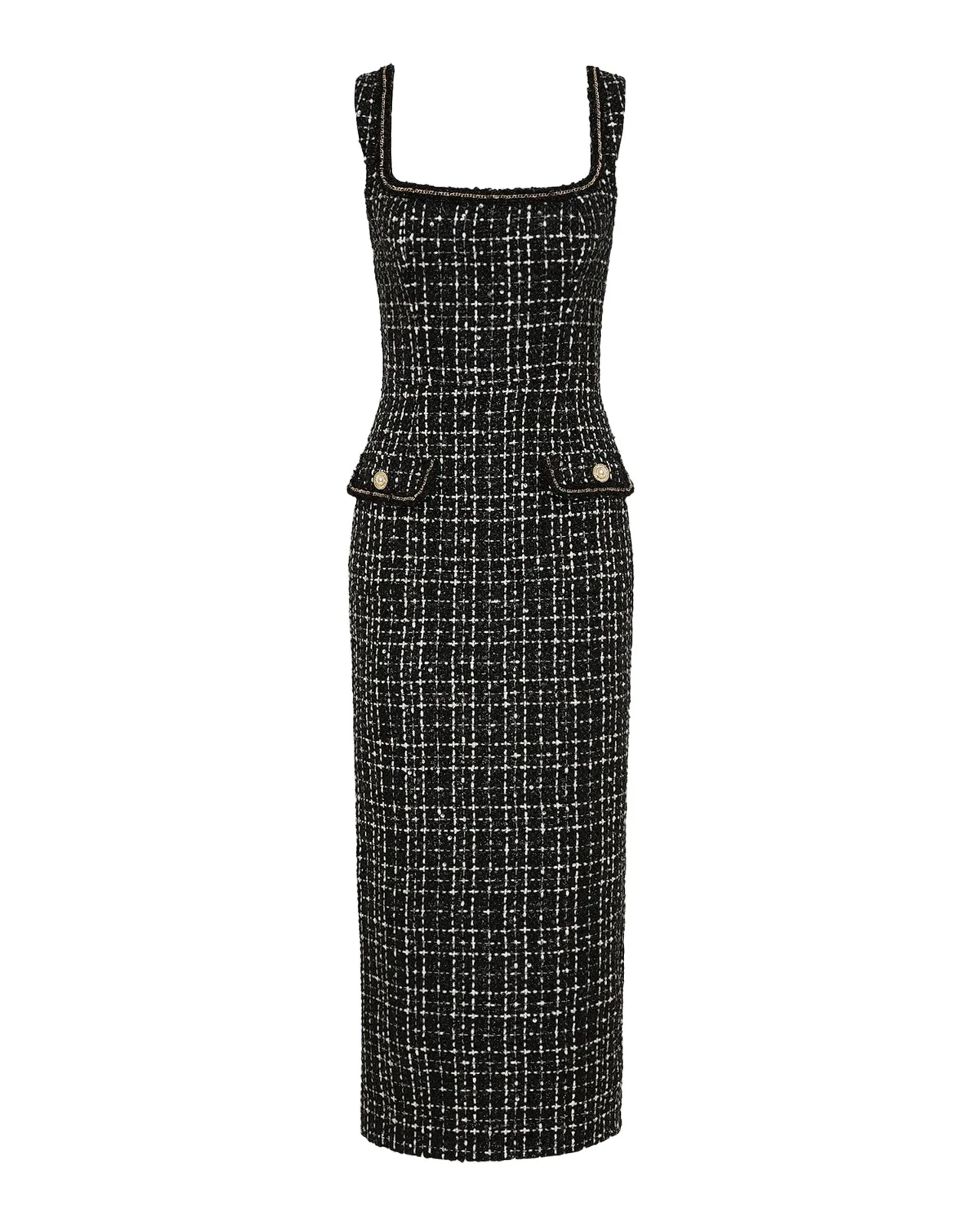 Rebecca Vallance Meringue Sequin Boucle Tweed Midi Dress
