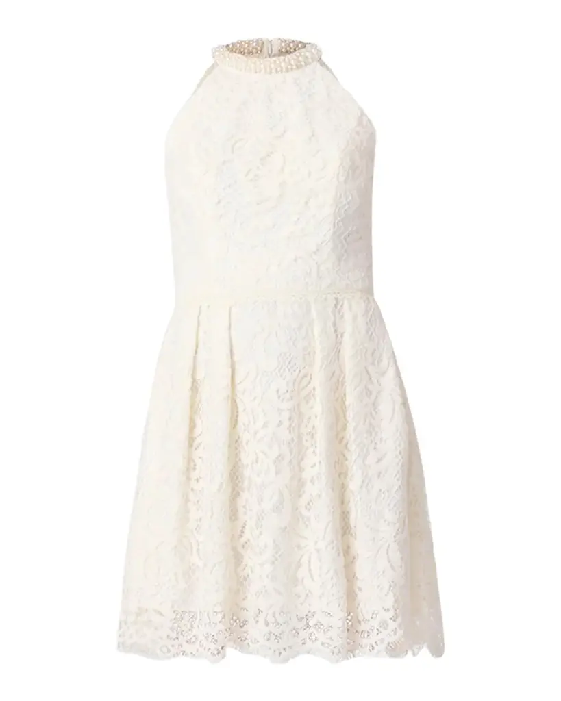 Shoshanna Cooper Lace Embellished-Neck Mini Dress